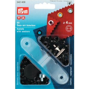 PRYM 50 Ösen mit Scheiben 4mm schwarz