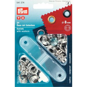 PRYM 24 Ösen mit Scheiben 8mm silber